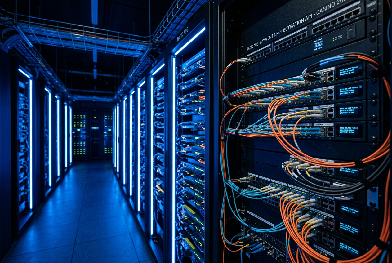 Close-up of high-speed server hardware representing the automated payout processing system.