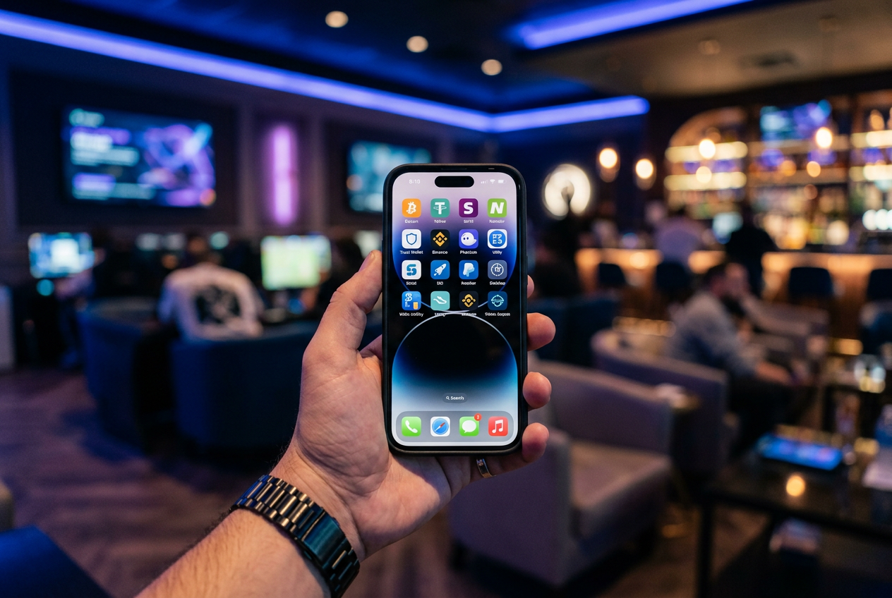 Modern digital payment methods including cryptocurrencies and e-wallets displayed on a smartphone screen.